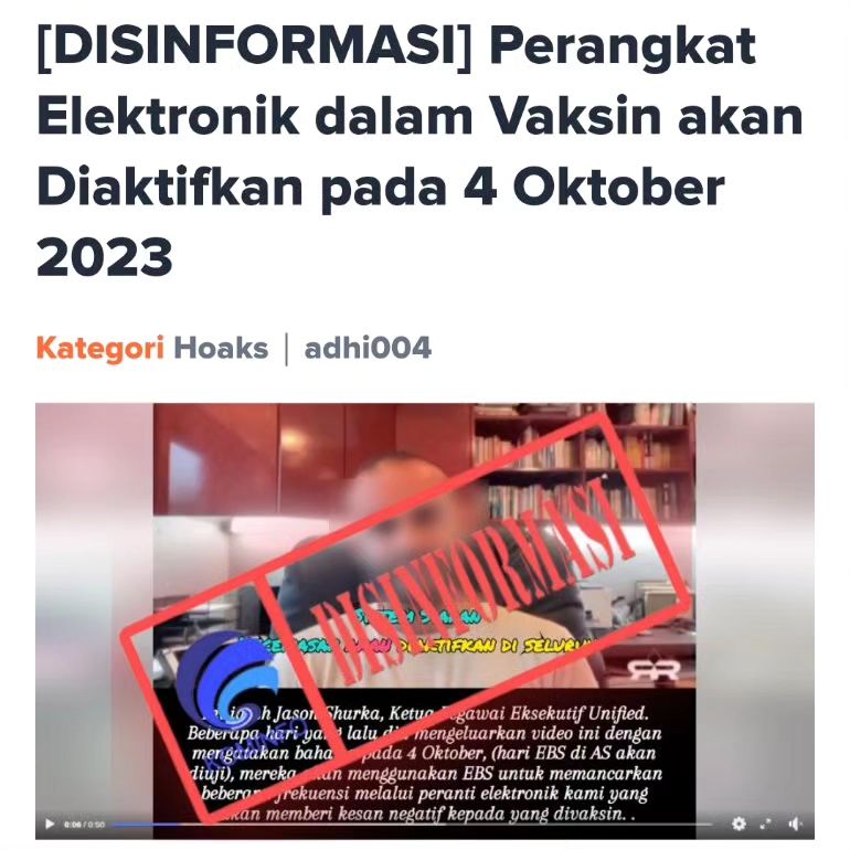DISINFORMASI !!! Perangkat Elektronik dalam vaksin akan diaktifkan pada 4 Oktober 2023